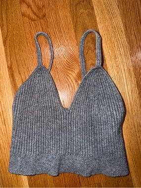 Grey Ribbed Knit Cropped Cami